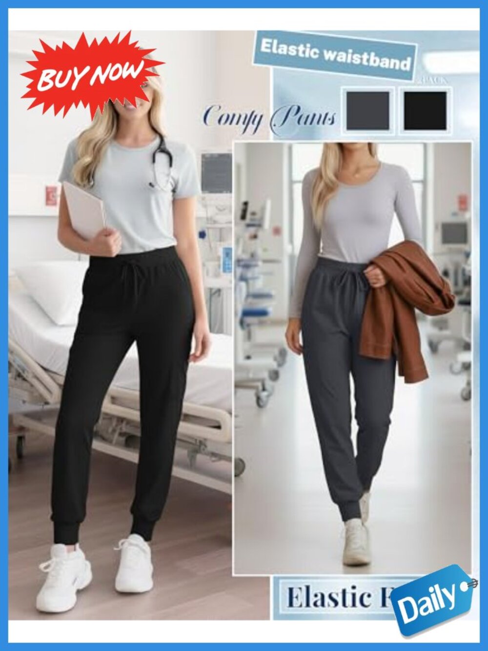 2 Pack Women's Scrub Pants Jogger Cargo Pockets Medical Uniform - Picture 3 of 6